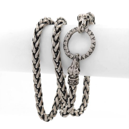 Ezüstszínű nemesacél nyaklánc koponya csattal