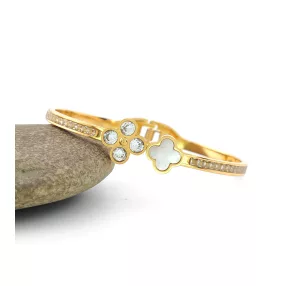   Ezüstszínű nemesacél szerencse karperec fehér kristályokkal