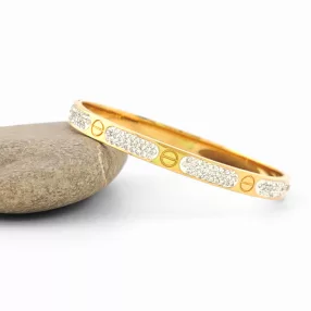 Aranyszínű nemesacél karperec fehér kristályokkal