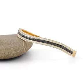   Aranyszínű nemesacél hullám karperec fekete kristályokkal