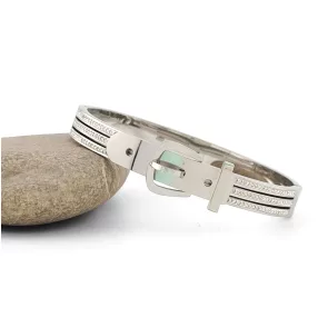   Ezüstszínű nemesacél övcsat karperec fehér kristályokkal