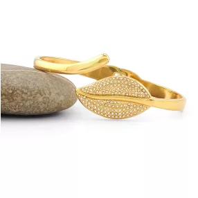   Aranyszínű nemesacél levél karperec fehér kristályokkal