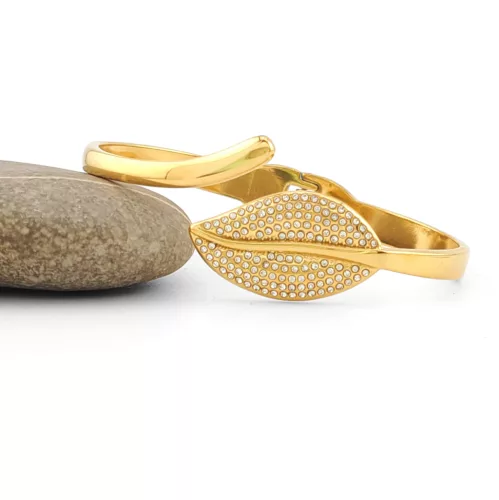 Aranyszínű nemesacél levél karperec fehér kristályokkal