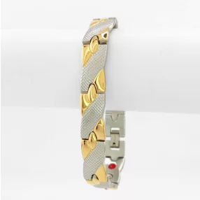 Arany-ezüstszínű nemesacél karkötő mágnessel