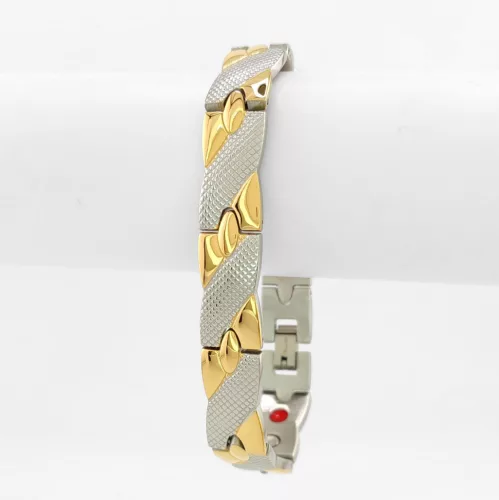 Arany-ezüstszínű nemesacél karkötő mágnessel