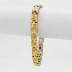   Arany-ezüstszínű nemesacél karkötő görög mintával és mágnessel