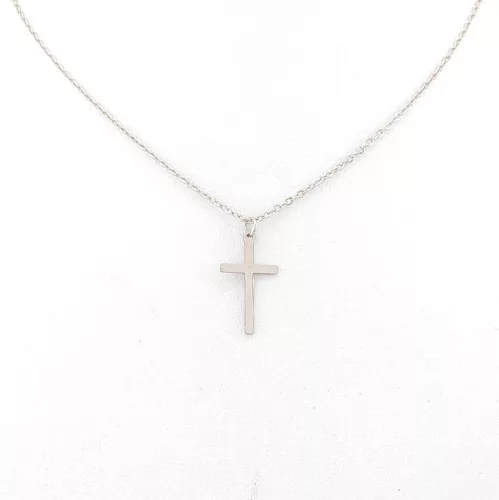 Ezüstszínű nemesacél nyaklánc kereszt medállal