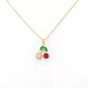 Aranyszínű nemesacél nyaklánc cseresznye medállal