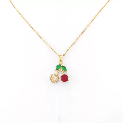 Aranyszínű nemesacél nyaklánc cseresznye medállal