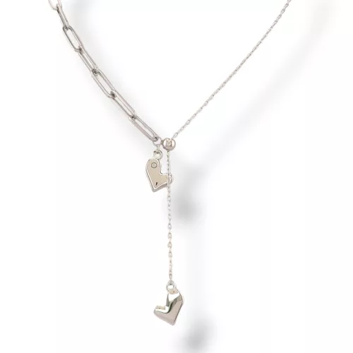 Ezüstszínű nemesacél nyaklánc szív medálokkal