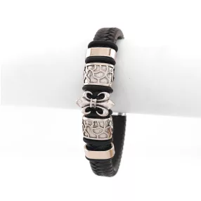 Fekete bőr karkötő nemesacél középkori mintával