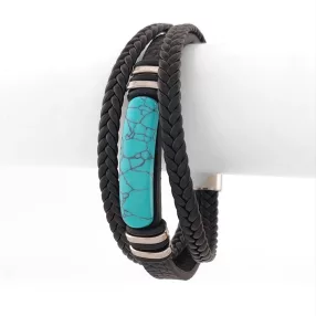 Fekete bőr karkötő türkiz ásvány díszítéssel