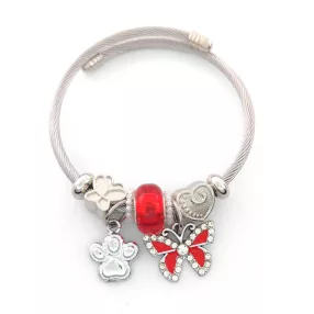   Ezüstszínű nemesacél pandora jellegű karperec pillangó charmokkal