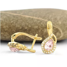   Rószaszín Swarovski kristállyal díszített aranyszínű antiallergén fülbevaló