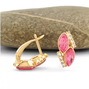  Rózsaszín Swarovski kristállyal díszített aranyszínű antiallergén fülbevaló 