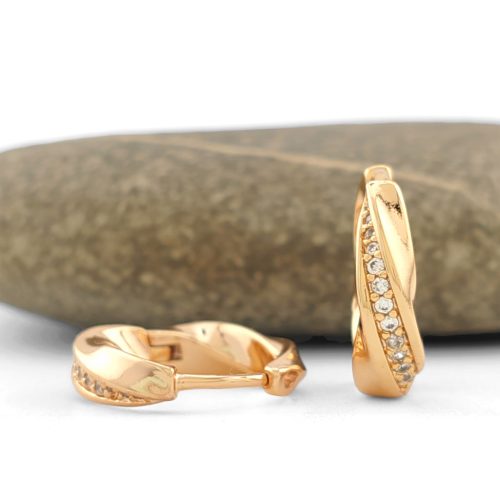 Aranyszínű antiallergén fülbevaló fehér kristályokkal