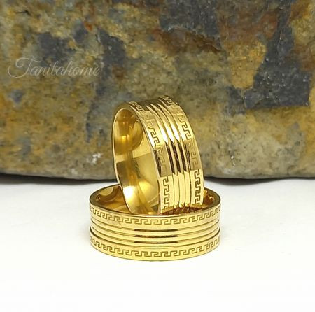 Aranyszínű nemesacél gyűrű görög mintával