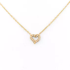   Aranyszínű nemesacél nyaklánc szív medállal és fehér kristály díszítéssel