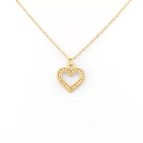   Aranyszínű nemesacél nyaklánc szív medállal és fehér kristályokkal