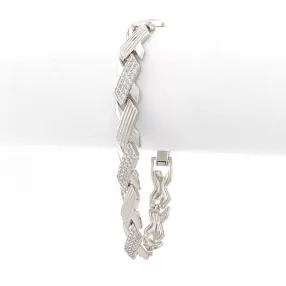 Ezüstszínű antiallergén karkötő fehér kristályokkal