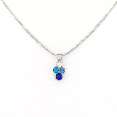 Ezüstszínű nemesacél nyaklánc kék és fehér kristályokkal