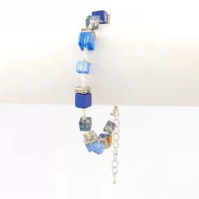   Ezüstszínű nemesacél karkötő kék üvegkristály és lapis lazuli ásvánnyal