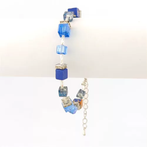 Ezüstszínű nemesacél karkötő kék üvegkristály és lapis lazuli ásvánnyal