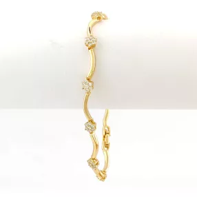   Aranysárga színű antiallergén virág karkötő fehér kristályokkal