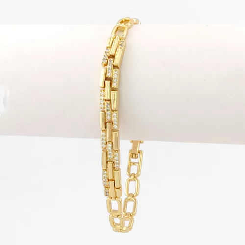 Aranysárga színű antiallergén karkötő fehér kristályokkal