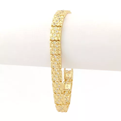 Aranysárga színű antiallergén karkötő fehér kristályokkal