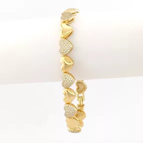   Aranysárga színű aniallergén szívecske karkötő fehér kristályokkal