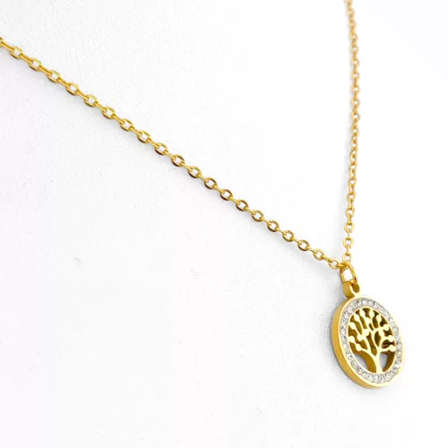 Aranyszínű nemesacél nyaklánc életfa medállal