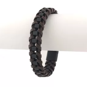 Fekete-barna fonott bőr karkötő