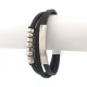 Fekete bőr karkötő nemesacél díszítéssel és gravírozható betéttel