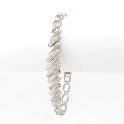 Ezüstszínű antiallergén karkötő fehér kristályokkal