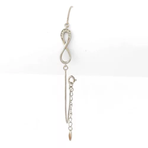 Ezüstszínű antiallergén végtelen karkötő fehér kristályokkal