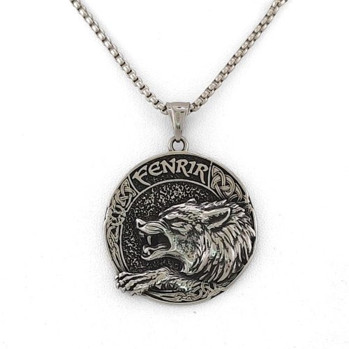 Ezüstszínű nemesacél Fenrir viking medál 
