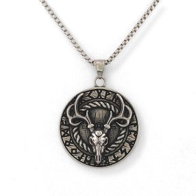 Ezüstszínű nemesacél szarvas agyancsos medál