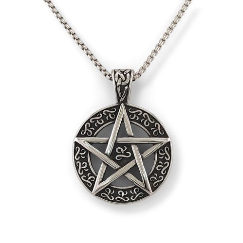 Ezüstszínű nemesacél pentagramma medál