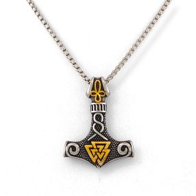 Arany-ezüst színű nemesacél Thor kalapácsa medál