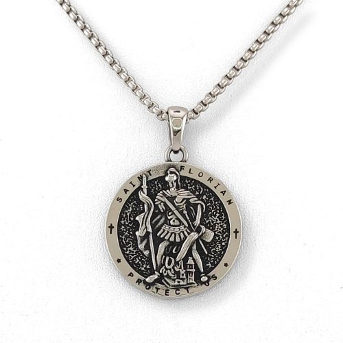Ezüstszínű nemesacél Szent Flórián medál