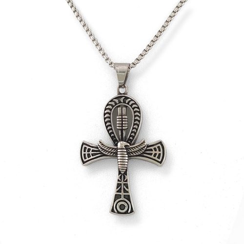Ezüstszínű nemesacél Ankh kereszt medál