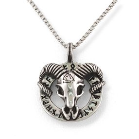   Ezüstszínű nemesacél medál Thor kecskefejjel és Valknut rúnajellel