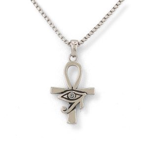 Ezüstszínű nemesacél Ankh kereszt Hórus szemével