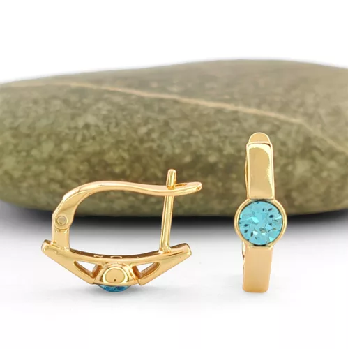 Égszínkék Swarovski kristállyal díszített aranyszínű antiallergén fülbevaló
