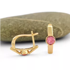   Rózsaszín Swarovski kristállyal díszített aranyszínű antiallergén fülbevaló
