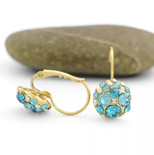 Égszínkék Swarovski kristállyal díszített aranysárga színű antiallergén fülbevaló