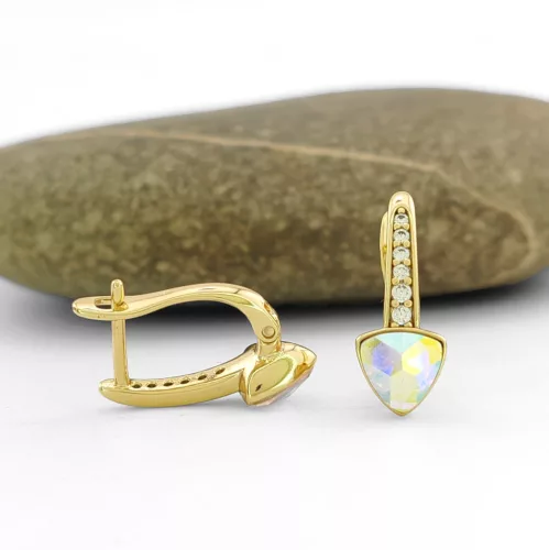 Színjátszós Swarovski kristállyal díszített aranysárga színű antiallergén fülbevaló