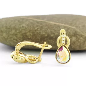   Színjátszós Swarovski kristállyal díszített aranysárga színű antiallergén fülbevaló