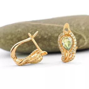   Zöld Swarovski kristállyal díszített aranyszínű antiallergén fülbevaló